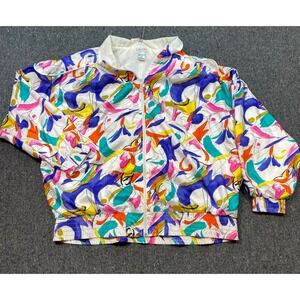 Lavon Windbreaker Jacket Sz XL Womens Multi Color Abstract 90s Retro Lightweight